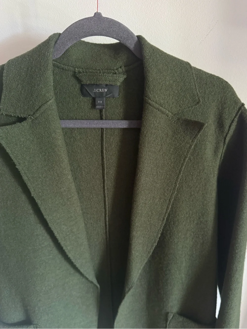 J. Crew Olive Moss Green Boiled Wool Warm Wrap Blazer Coat w Tie Belt Petite XS